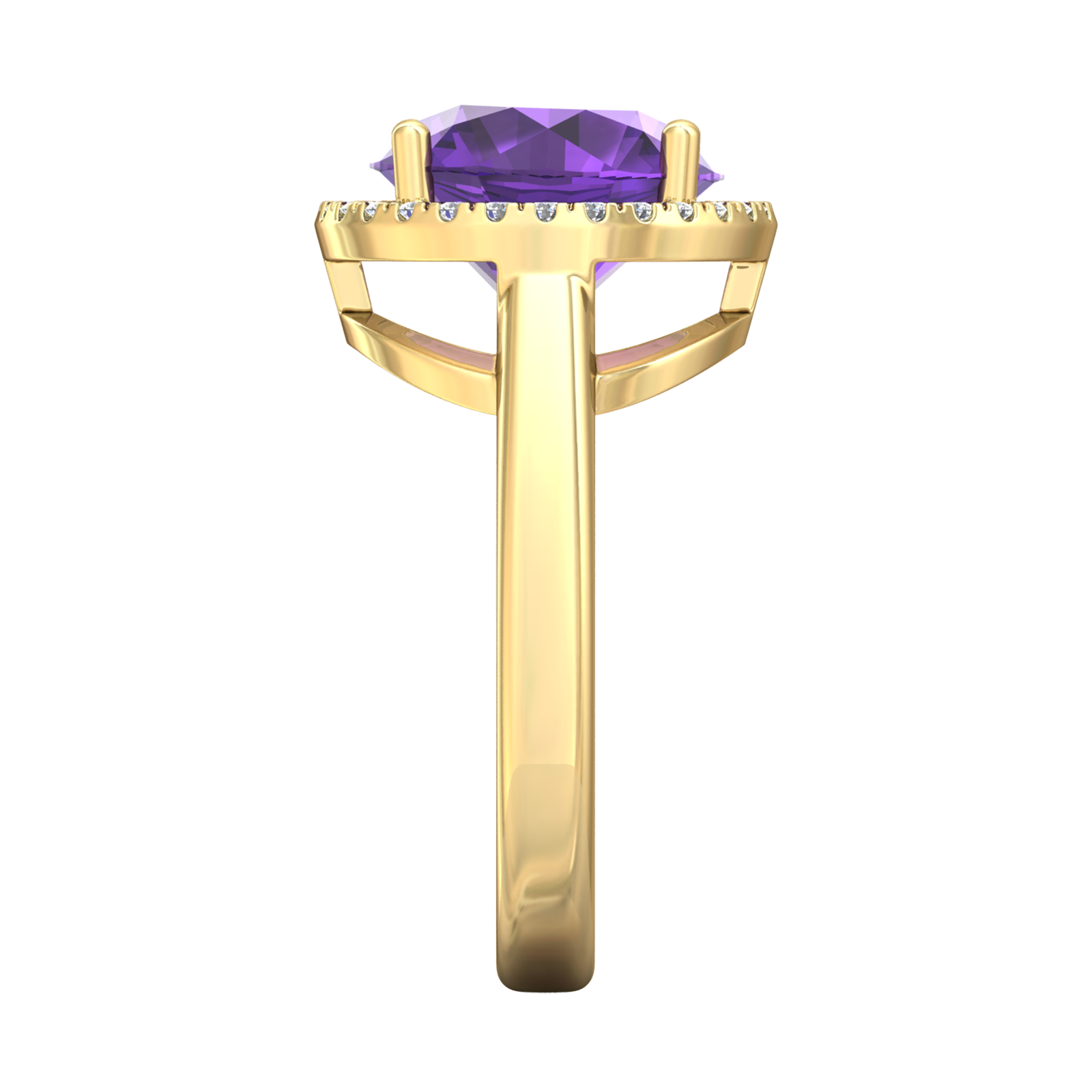 Nova round Amethyst ring with a halo of diamonds Gardiner Brothers