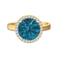 Nova round London Blue Topaz ring with a halo of diamonds Gardiner Brothers