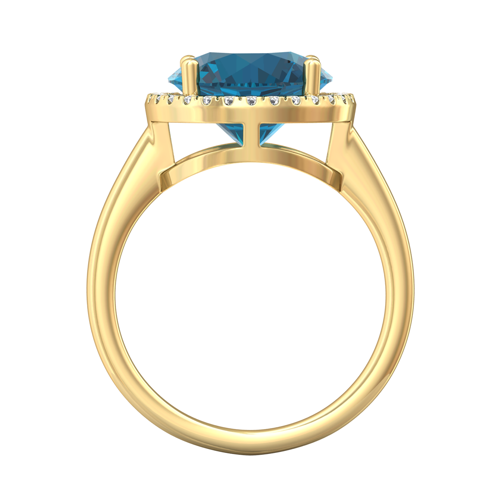 Nova round London Blue Topaz ring with a halo of diamonds Gardiner Brothers
