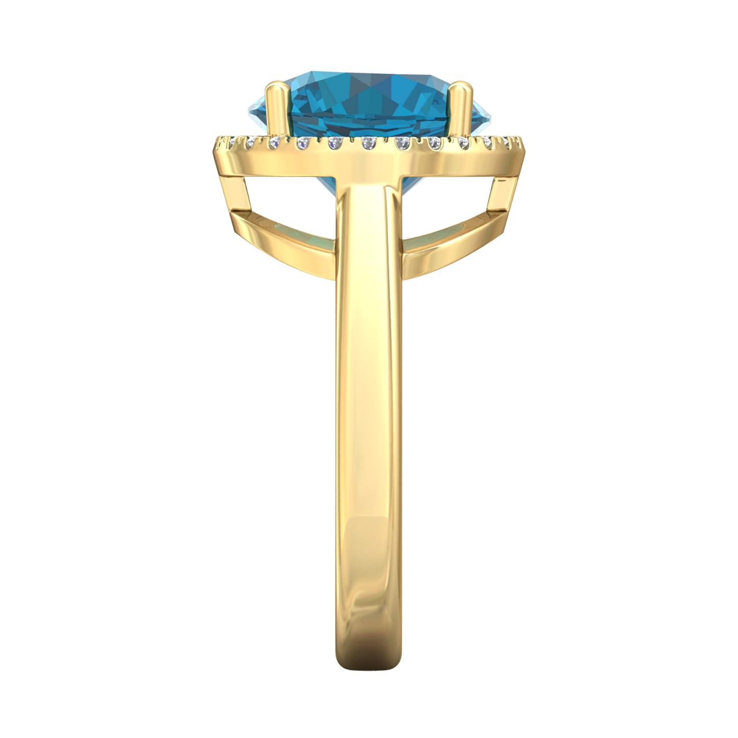 Nova round London Blue Topaz ring with a halo of diamonds Gardiner Brothers