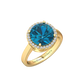 Nova round London Blue Topaz ring with a halo of diamonds Gardiner Brothers Yellow Gold