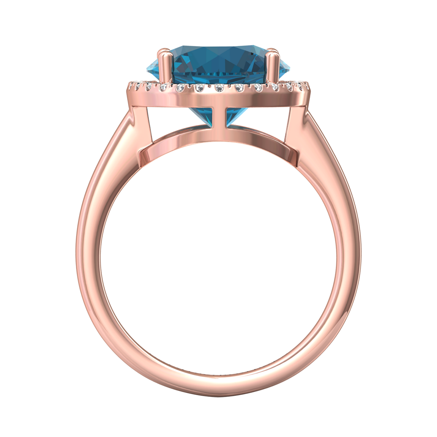Nova round London Blue Topaz ring with a halo of diamonds Gardiner Brothers
