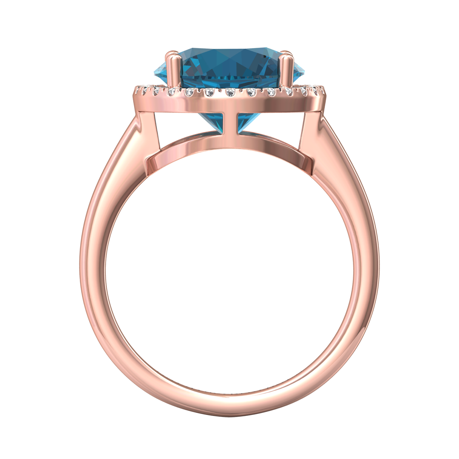 Nova round London Blue Topaz ring with a halo of diamonds Gardiner Brothers