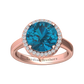 Nova round London Blue Topaz ring with a halo of diamonds Gardiner Brothers