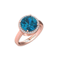 Nova round London Blue Topaz ring with a halo of diamonds Gardiner Brothers Rose Gold
