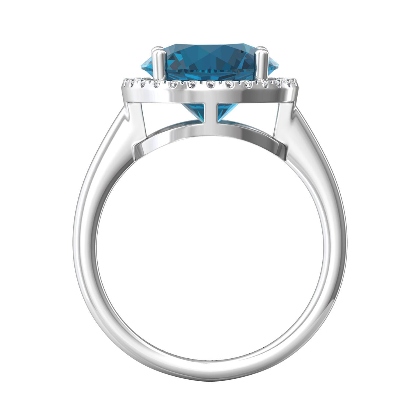 Nova round London Blue Topaz ring with a halo of diamonds Gardiner Brothers