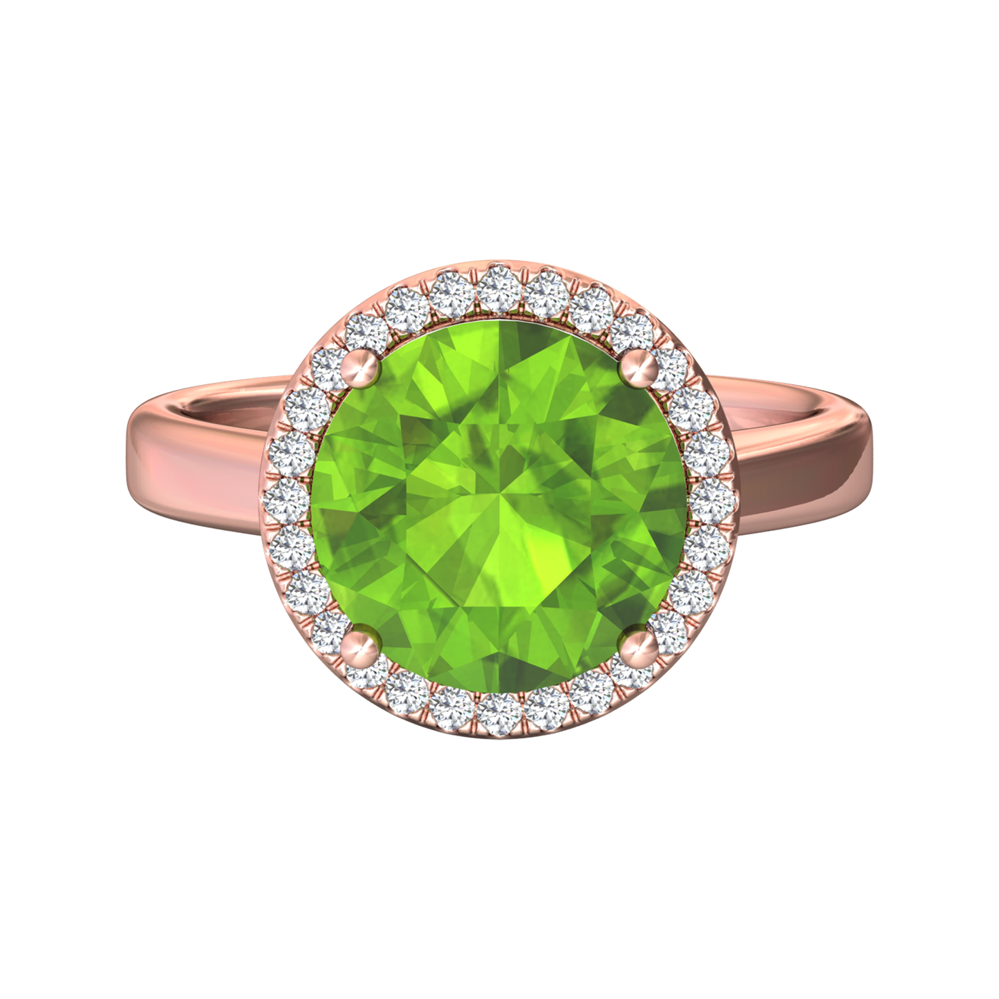 Nova round Peridot ring with a halo of diamonds Gardiner Brothers