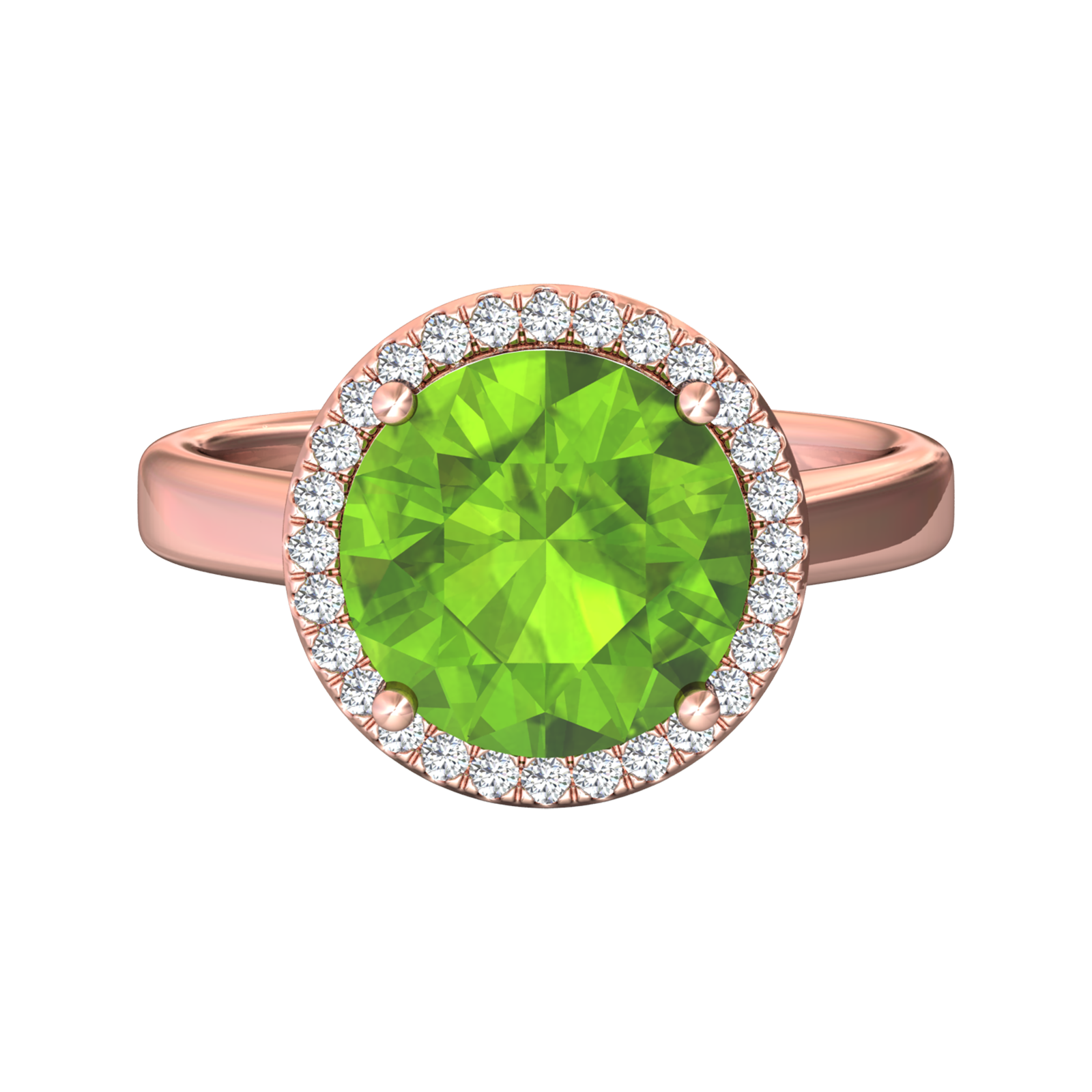 Nova round Peridot ring with a halo of diamonds Gardiner Brothers