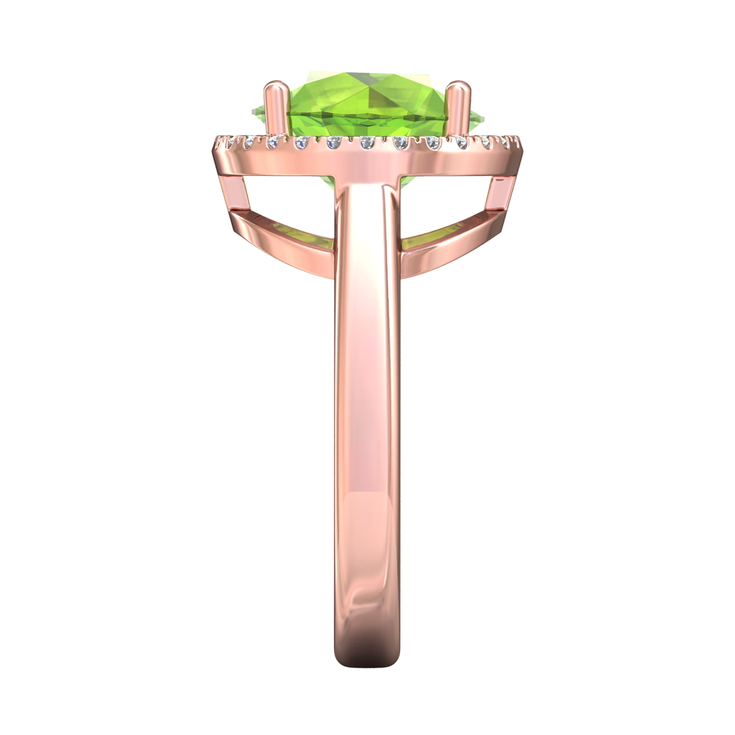 Nova round Peridot ring with a halo of diamonds Gardiner Brothers