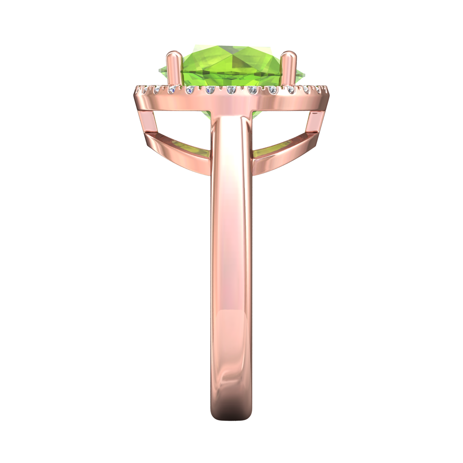 Nova round Peridot ring with a halo of diamonds Gardiner Brothers