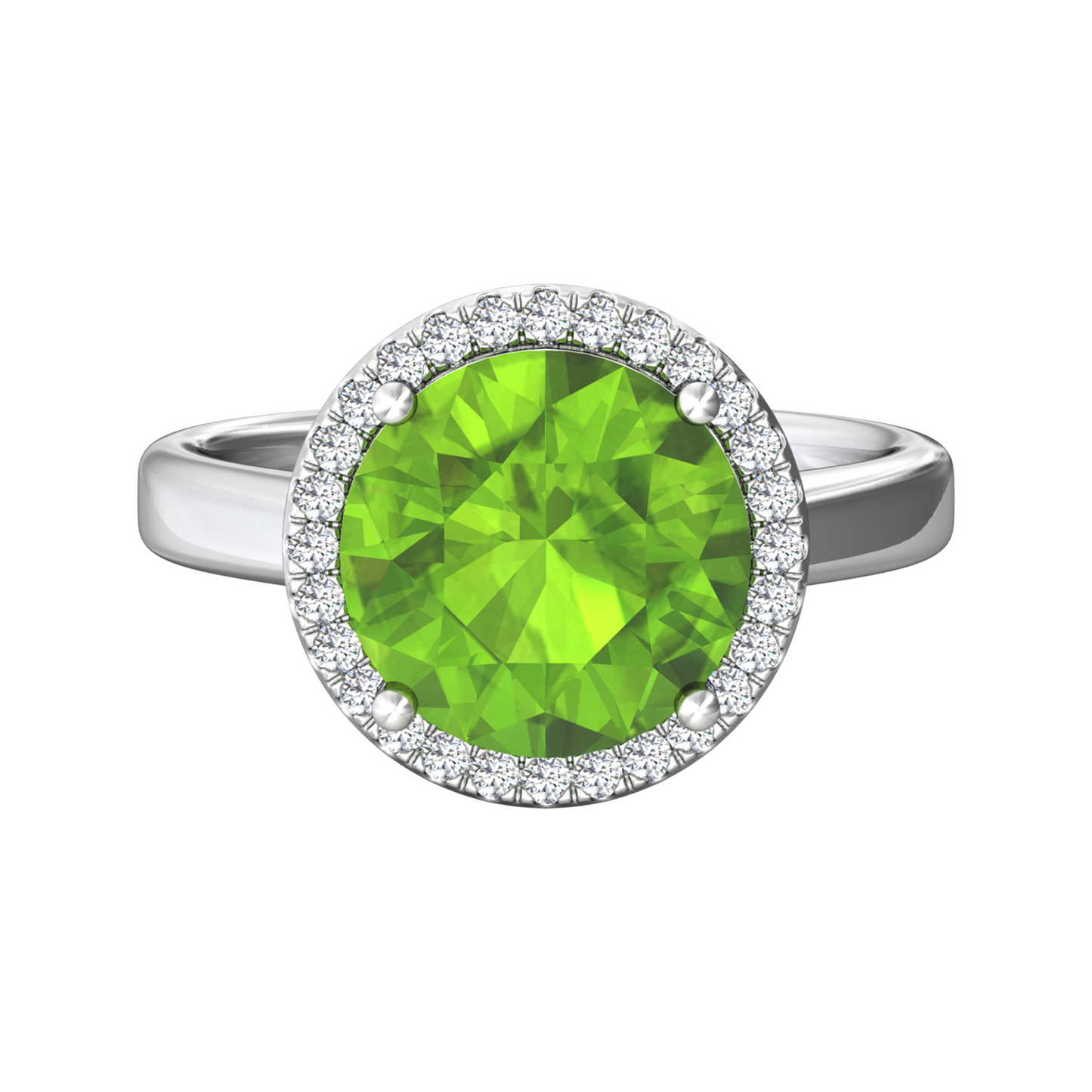 Nova round Peridot ring with a halo of diamonds Gardiner Brothers