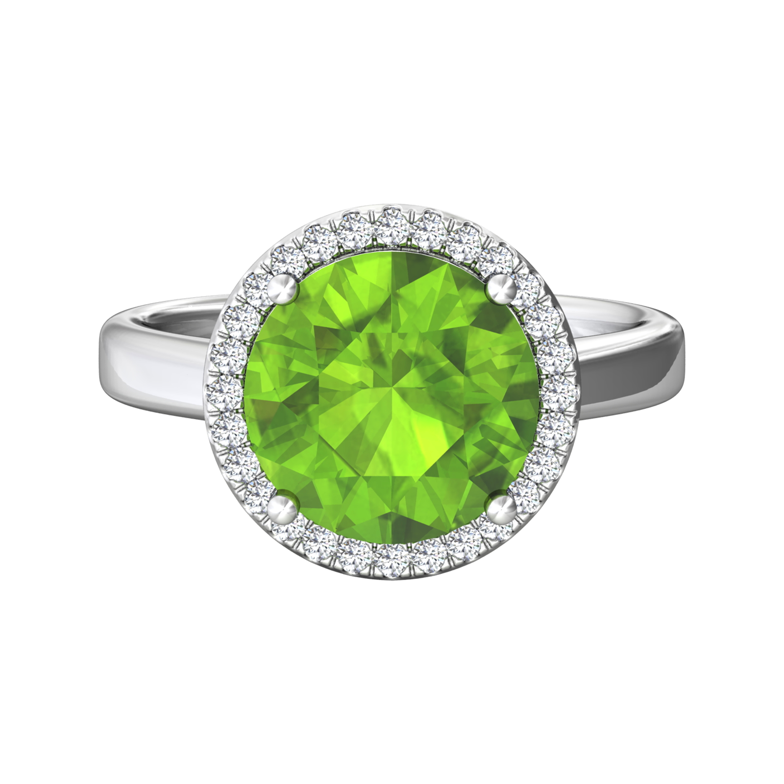 Nova round Peridot ring with a halo of diamonds Gardiner Brothers