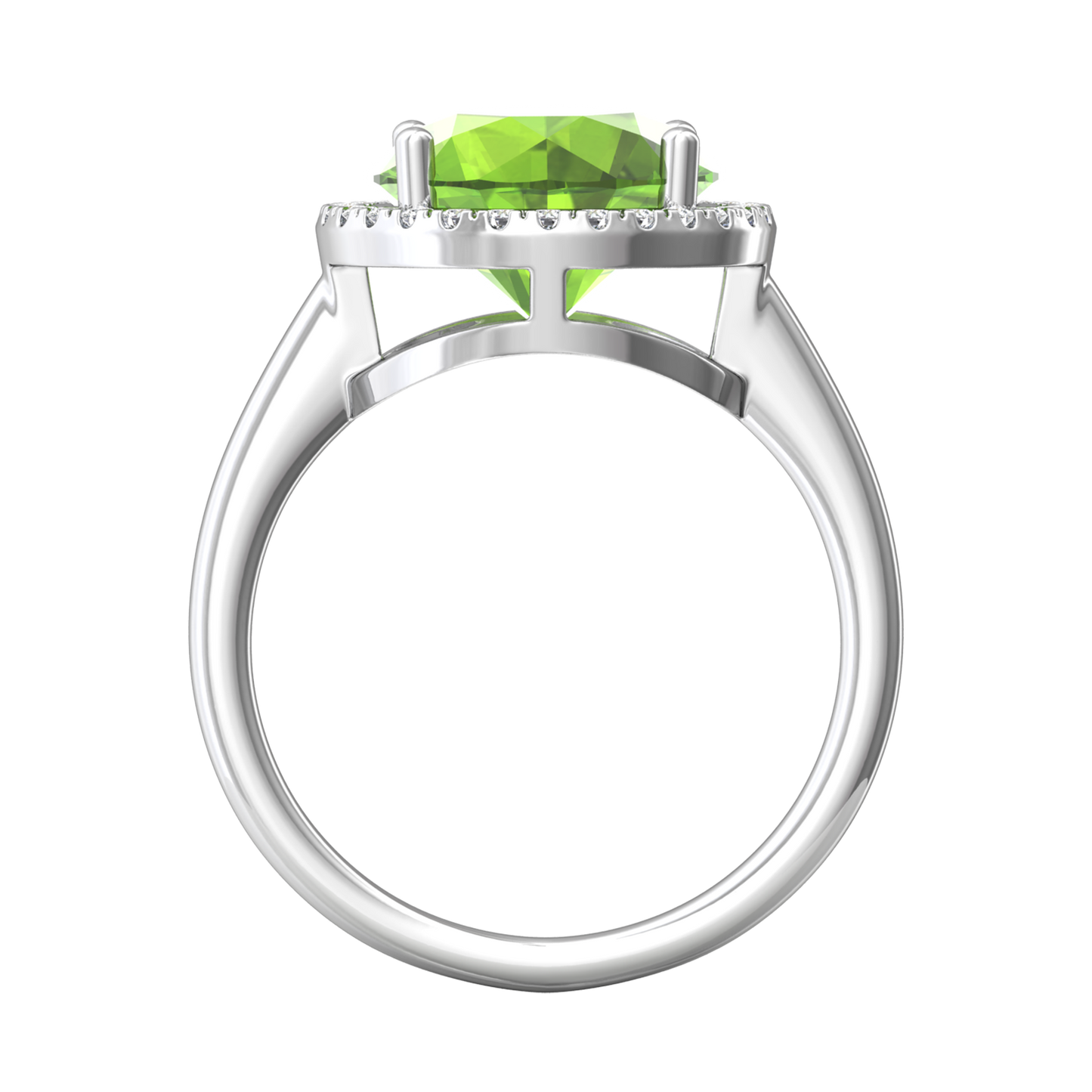Nova round Peridot ring with a halo of diamonds Gardiner Brothers