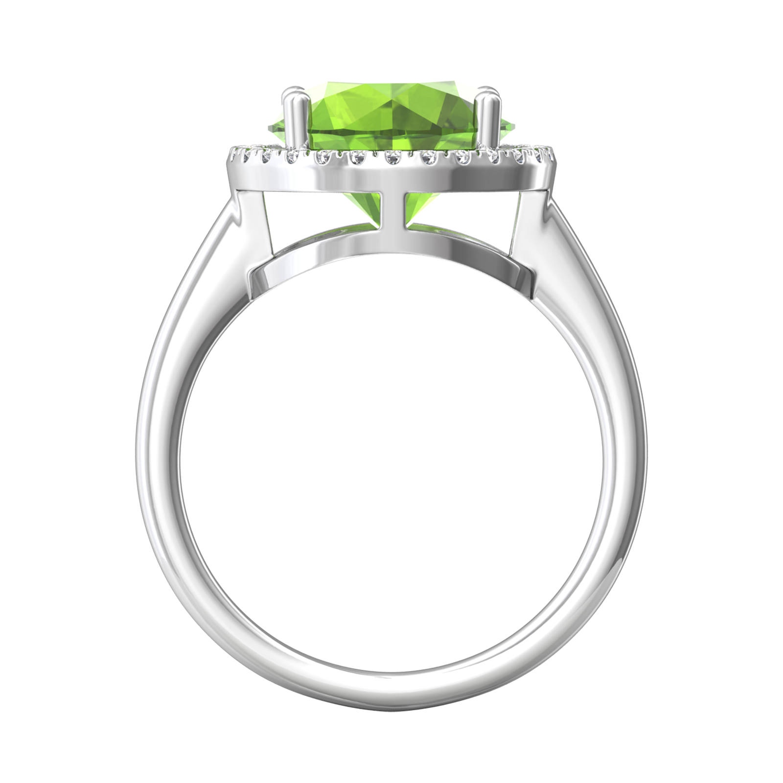 Nova round Peridot ring with a halo of diamonds Gardiner Brothers