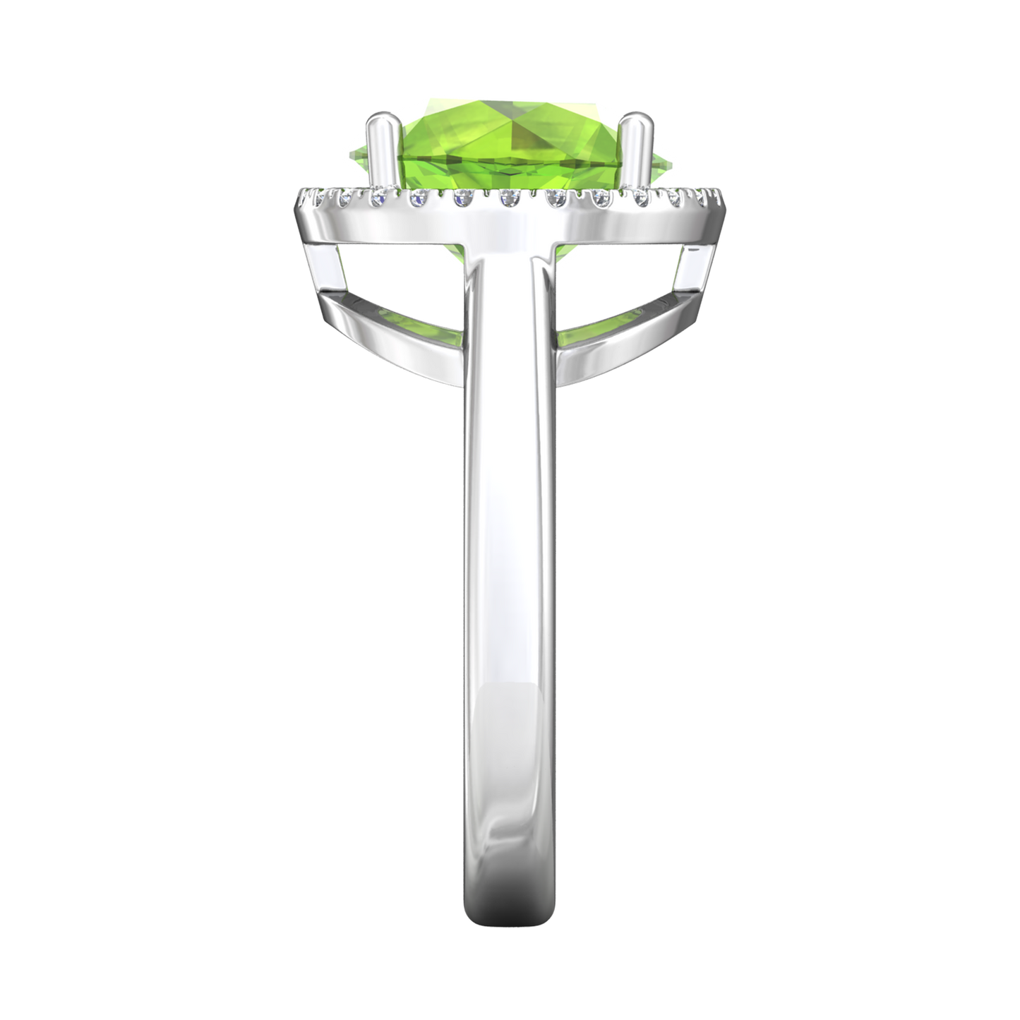 Nova round Peridot ring with a halo of diamonds Gardiner Brothers