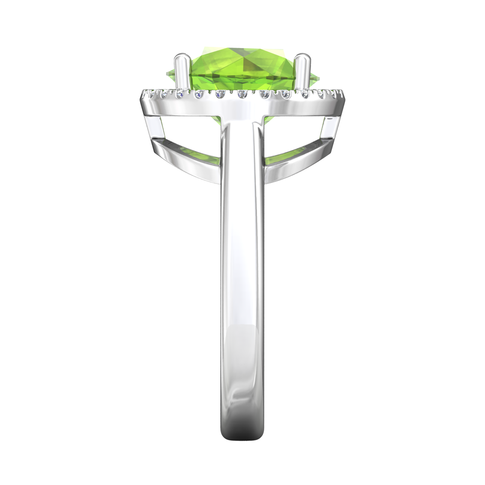 Nova round Peridot ring with a halo of diamonds Gardiner Brothers