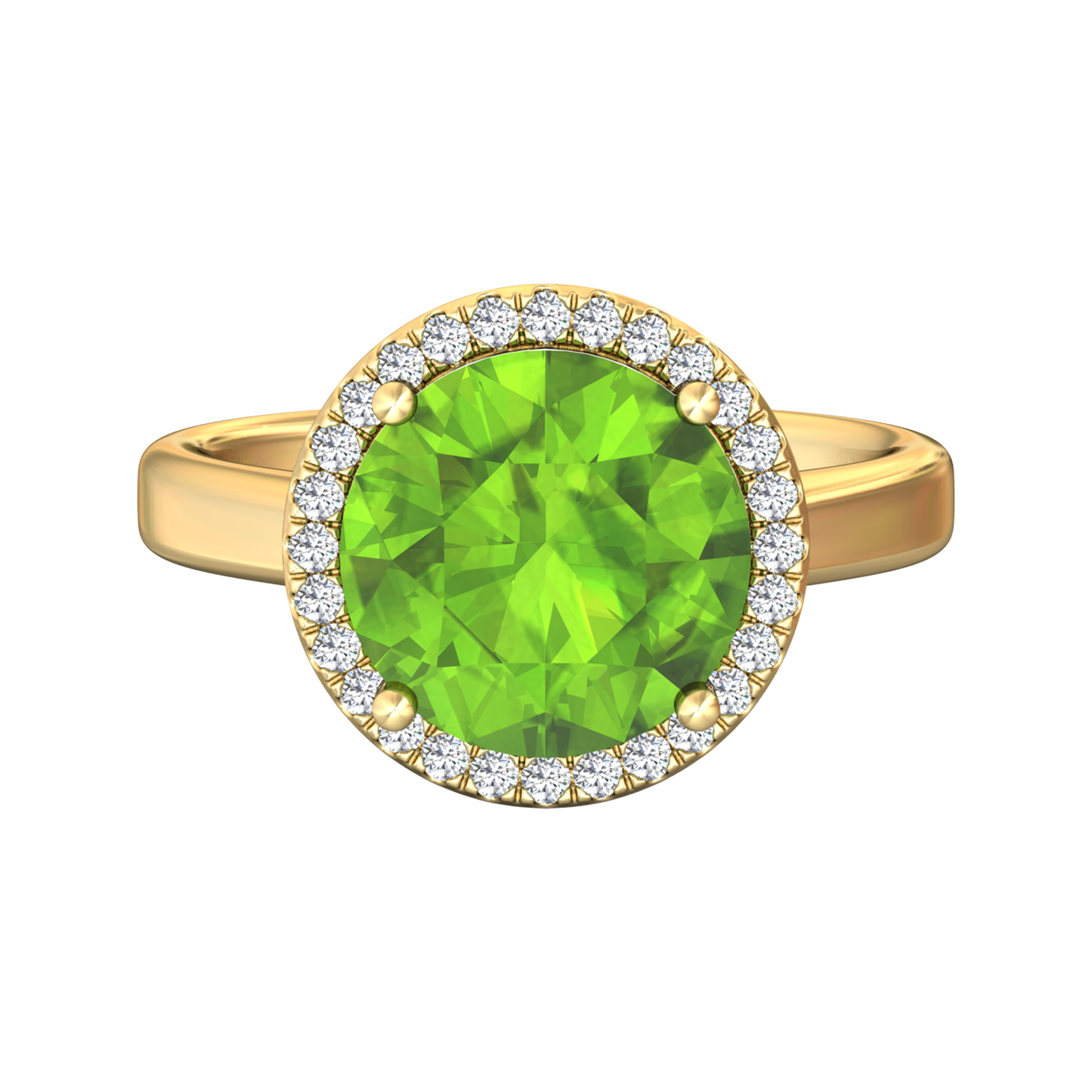 Nova round Peridot ring with a halo of diamonds Gardiner Brothers