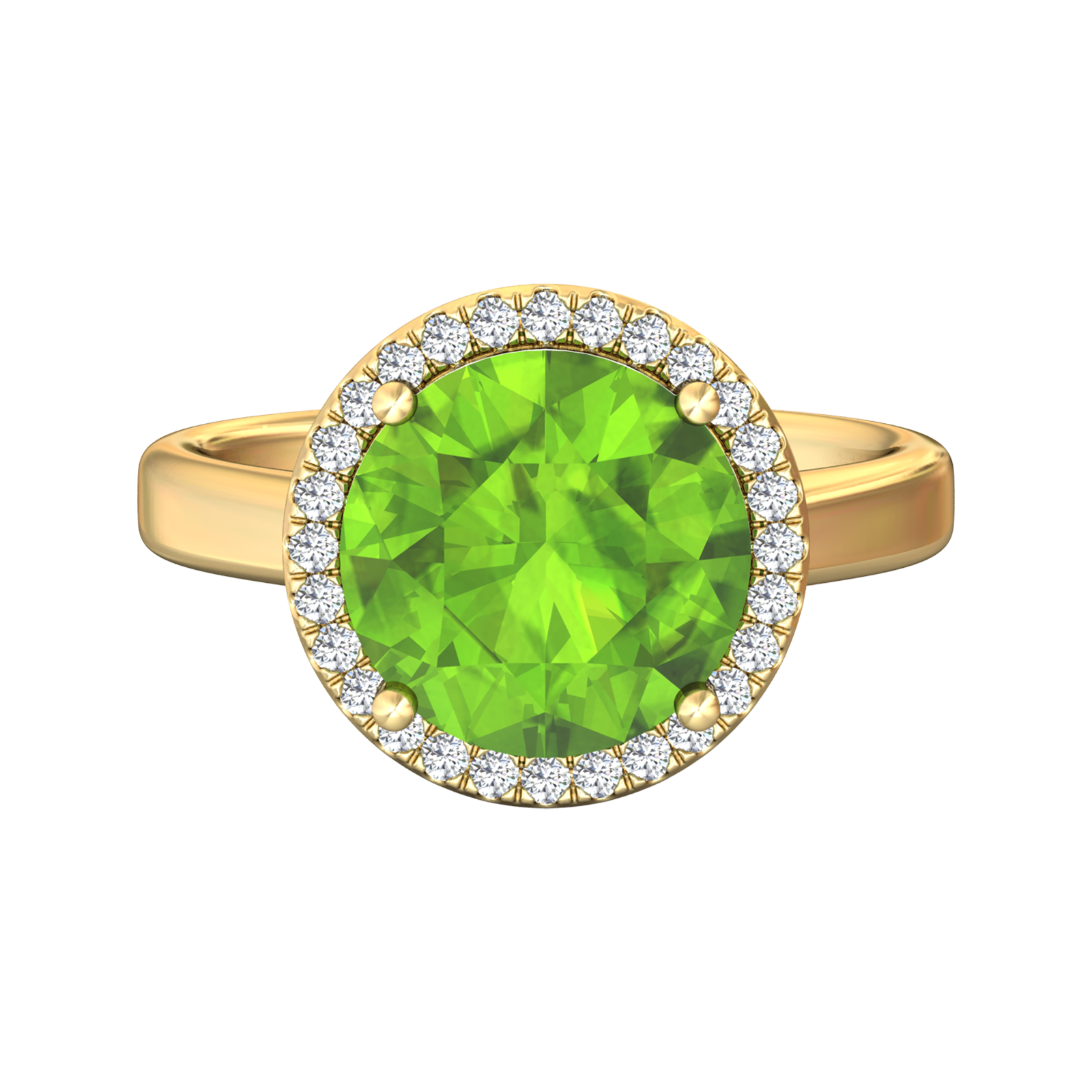 Nova round Peridot ring with a halo of diamonds Gardiner Brothers