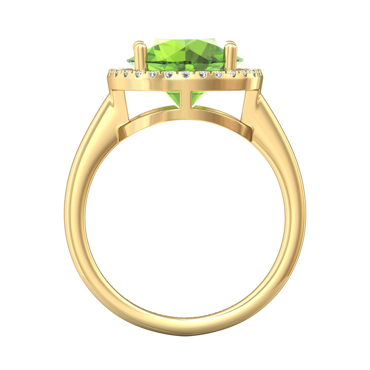 Nova round Peridot ring with a halo of diamonds Gardiner Brothers