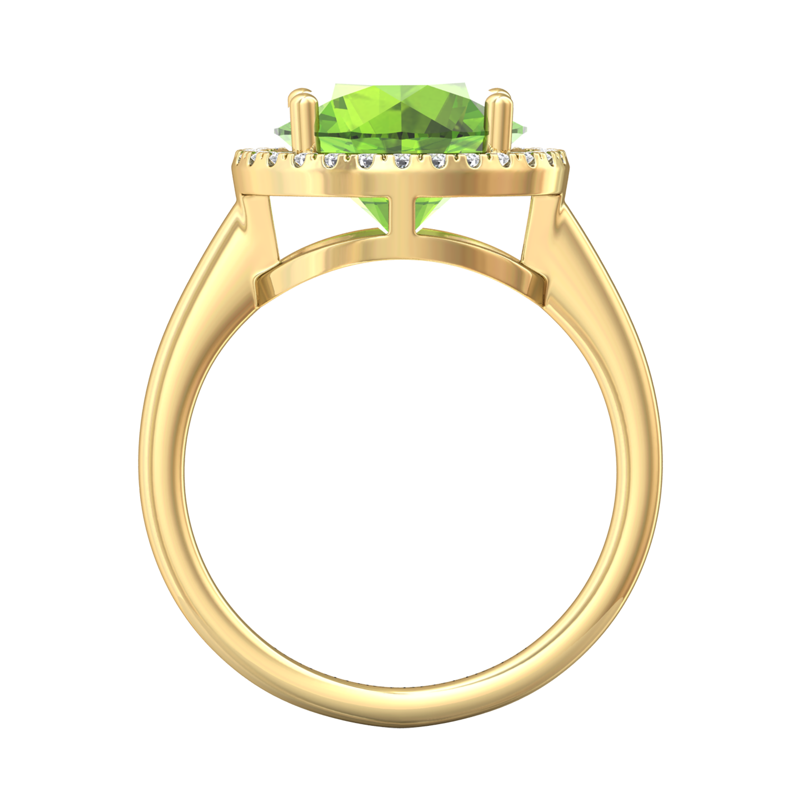 Nova round Peridot ring with a halo of diamonds Gardiner Brothers