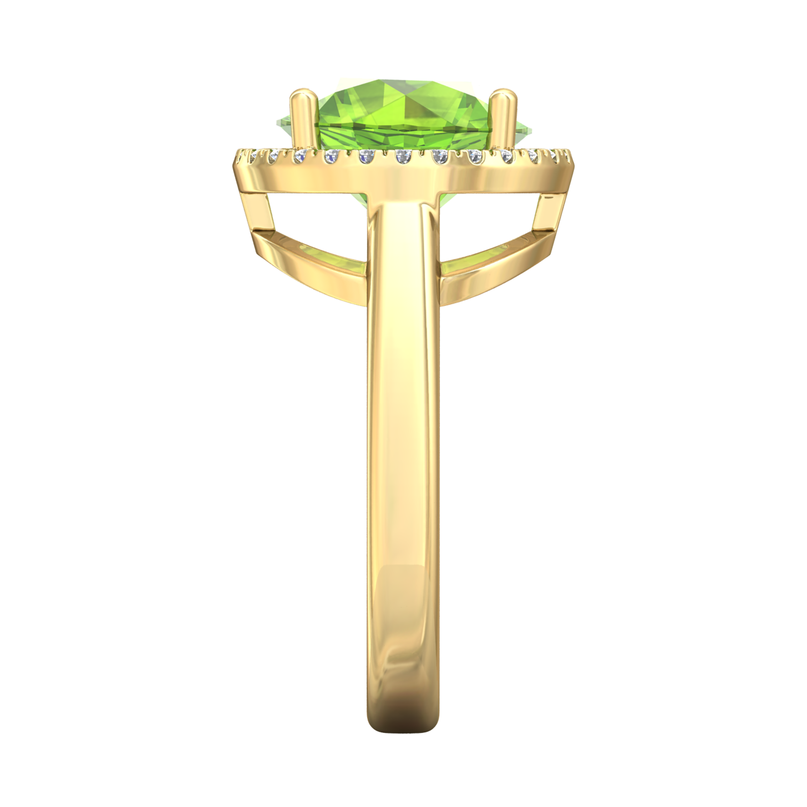 Nova round Peridot ring with a halo of diamonds Gardiner Brothers