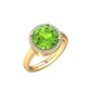 Nova round Peridot ring with a halo of diamonds Gardiner Brothers Yellow Gold