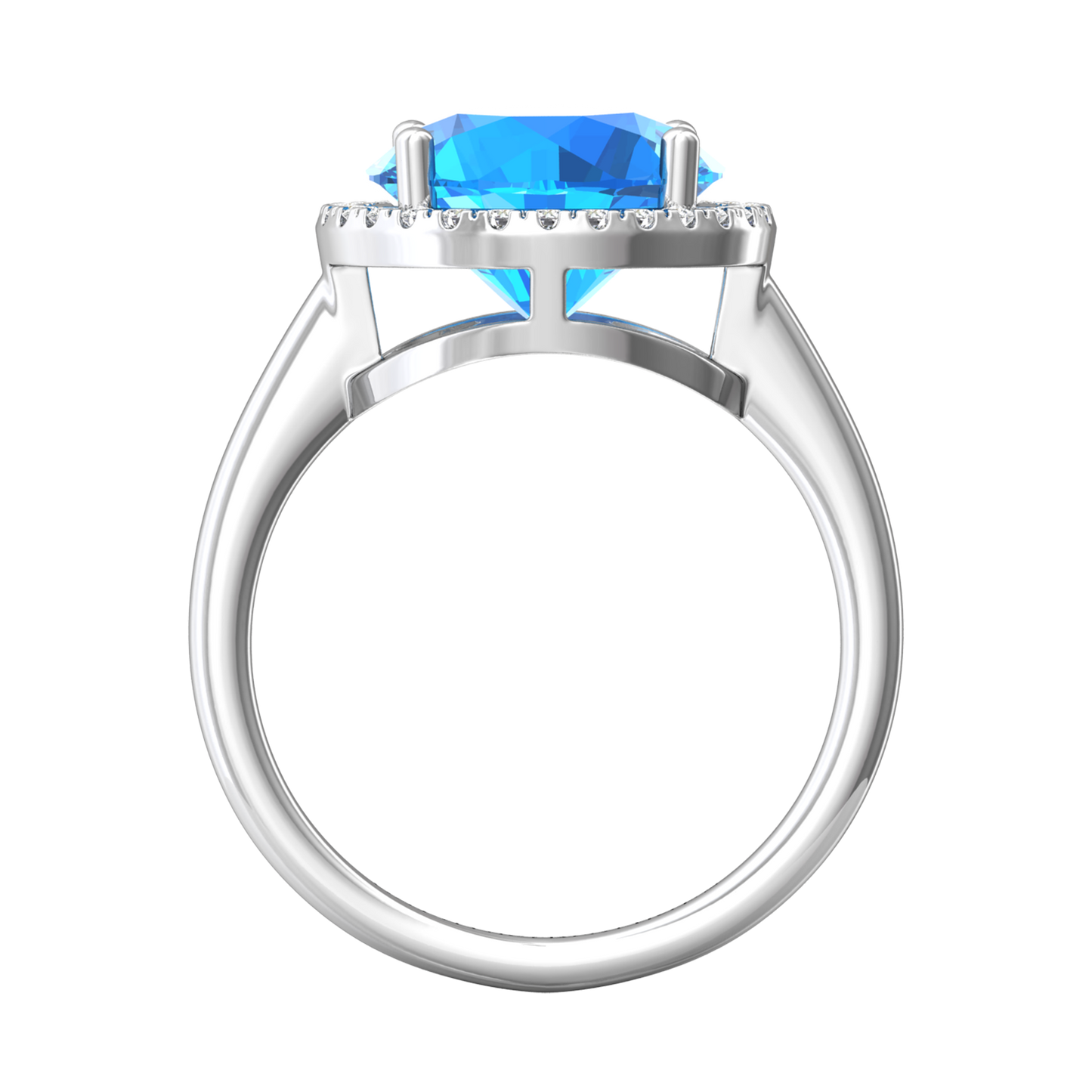 Nova round Swiss Blue Topaz ring with a halo of diamonds Gardiner Brothers