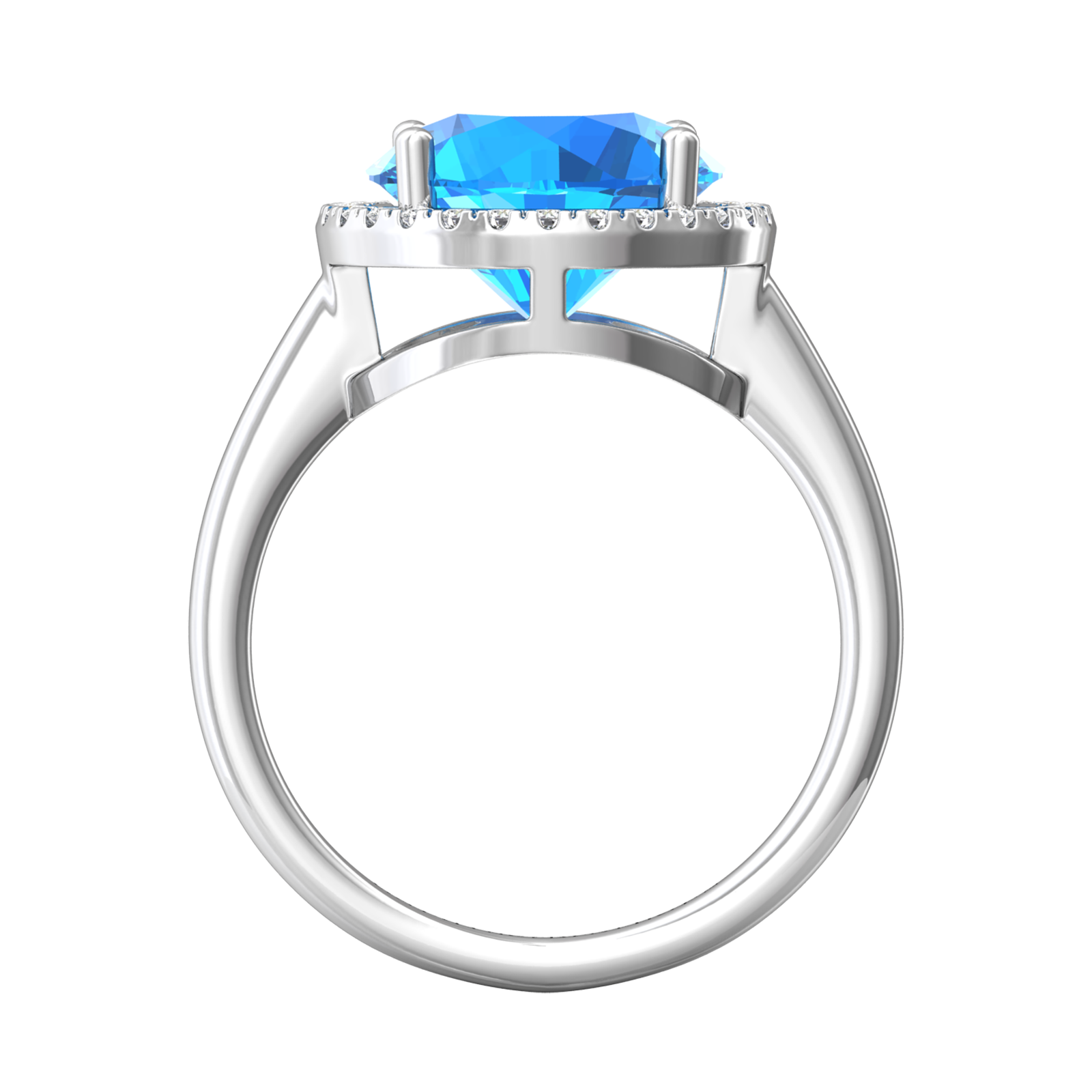Nova round Swiss Blue Topaz ring with a halo of diamonds Gardiner Brothers
