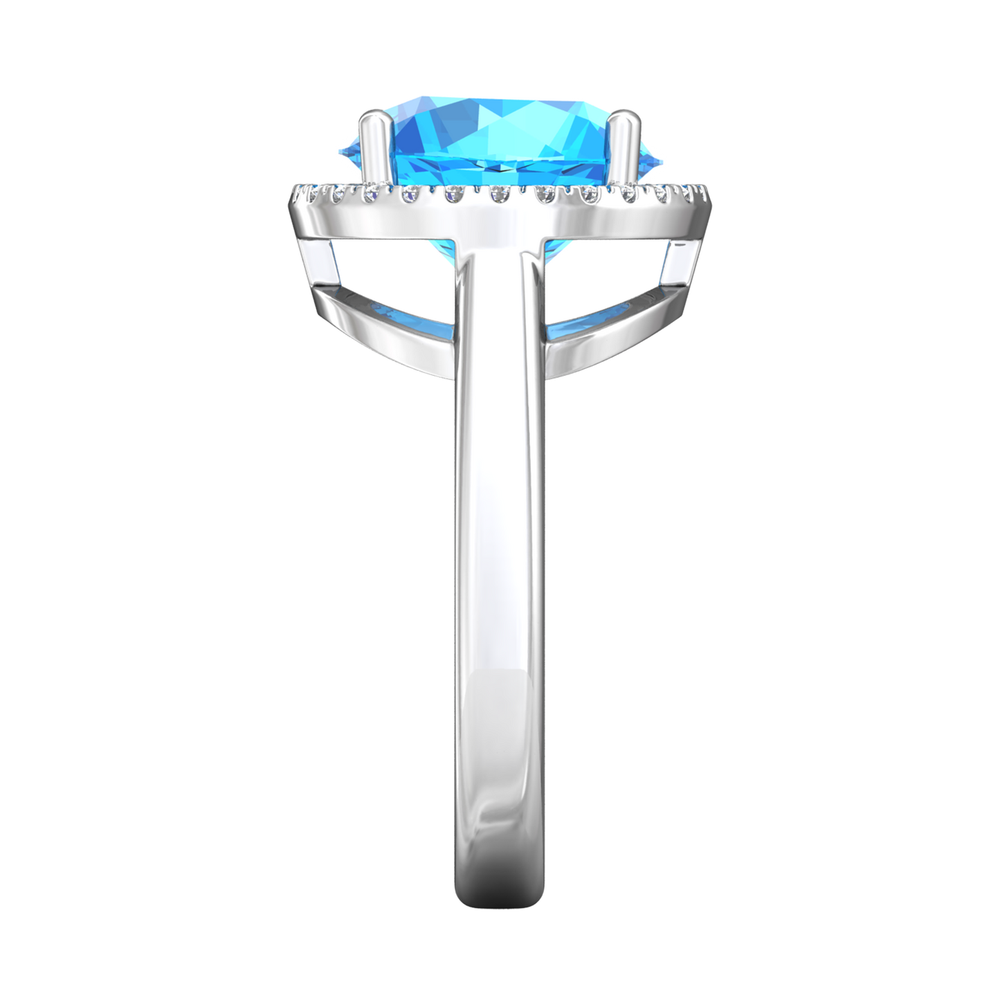 Nova round Swiss Blue Topaz ring with a halo of diamonds Gardiner Brothers