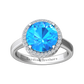Nova round Swiss Blue Topaz ring with a halo of diamonds Gardiner Brothers