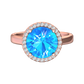 Nova round Swiss Blue Topaz ring with a halo of diamonds Gardiner Brothers