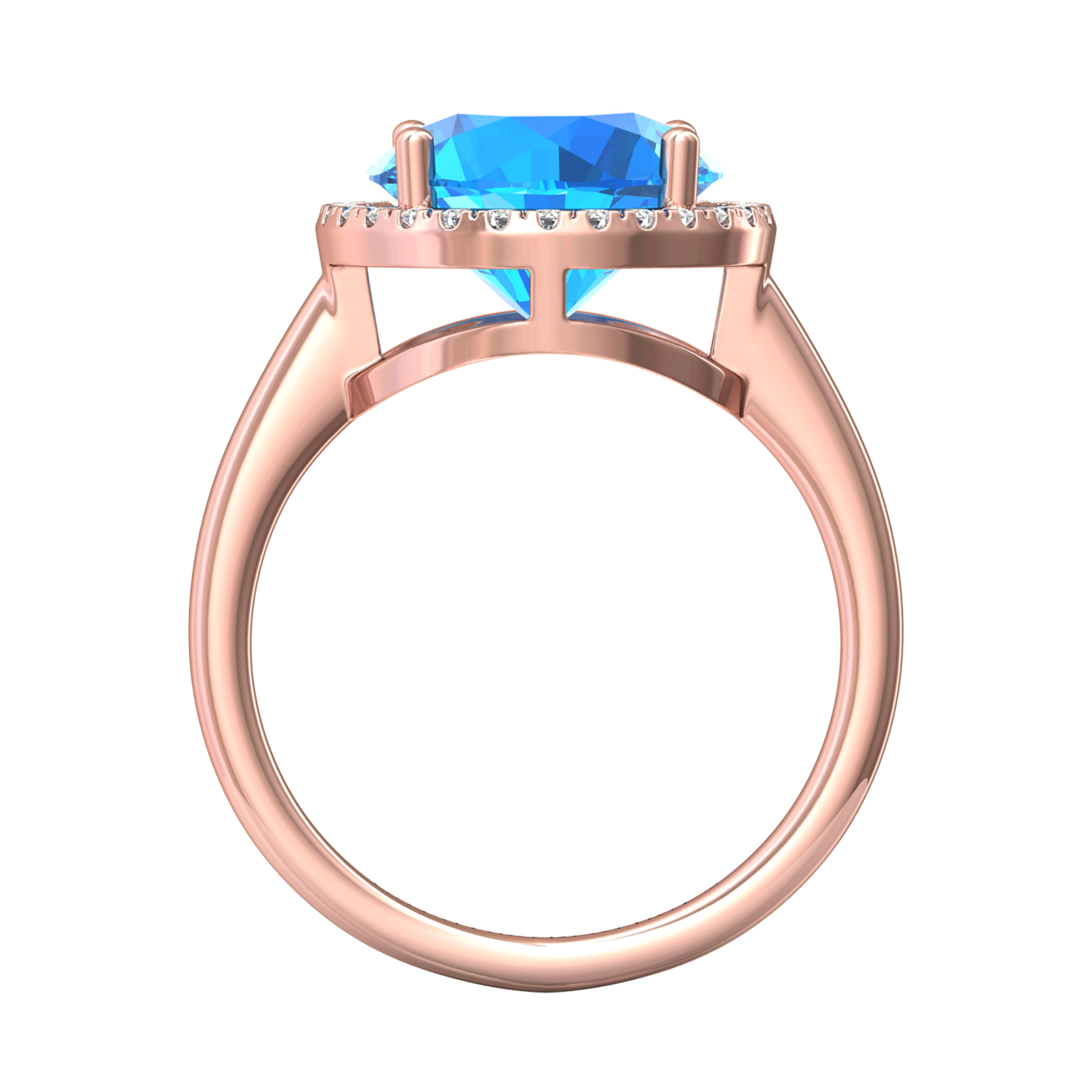 Nova round Swiss Blue Topaz ring with a halo of diamonds Gardiner Brothers