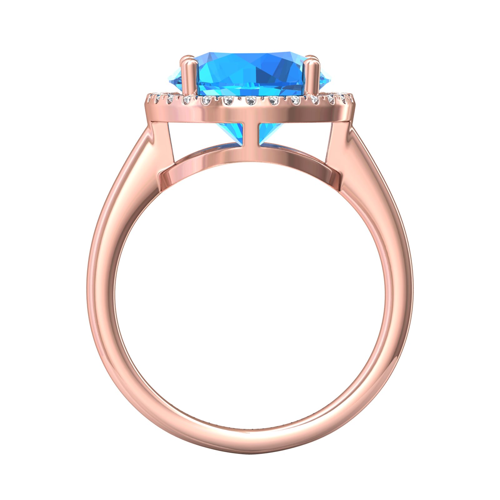 Nova round Swiss Blue Topaz ring with a halo of diamonds Gardiner Brothers