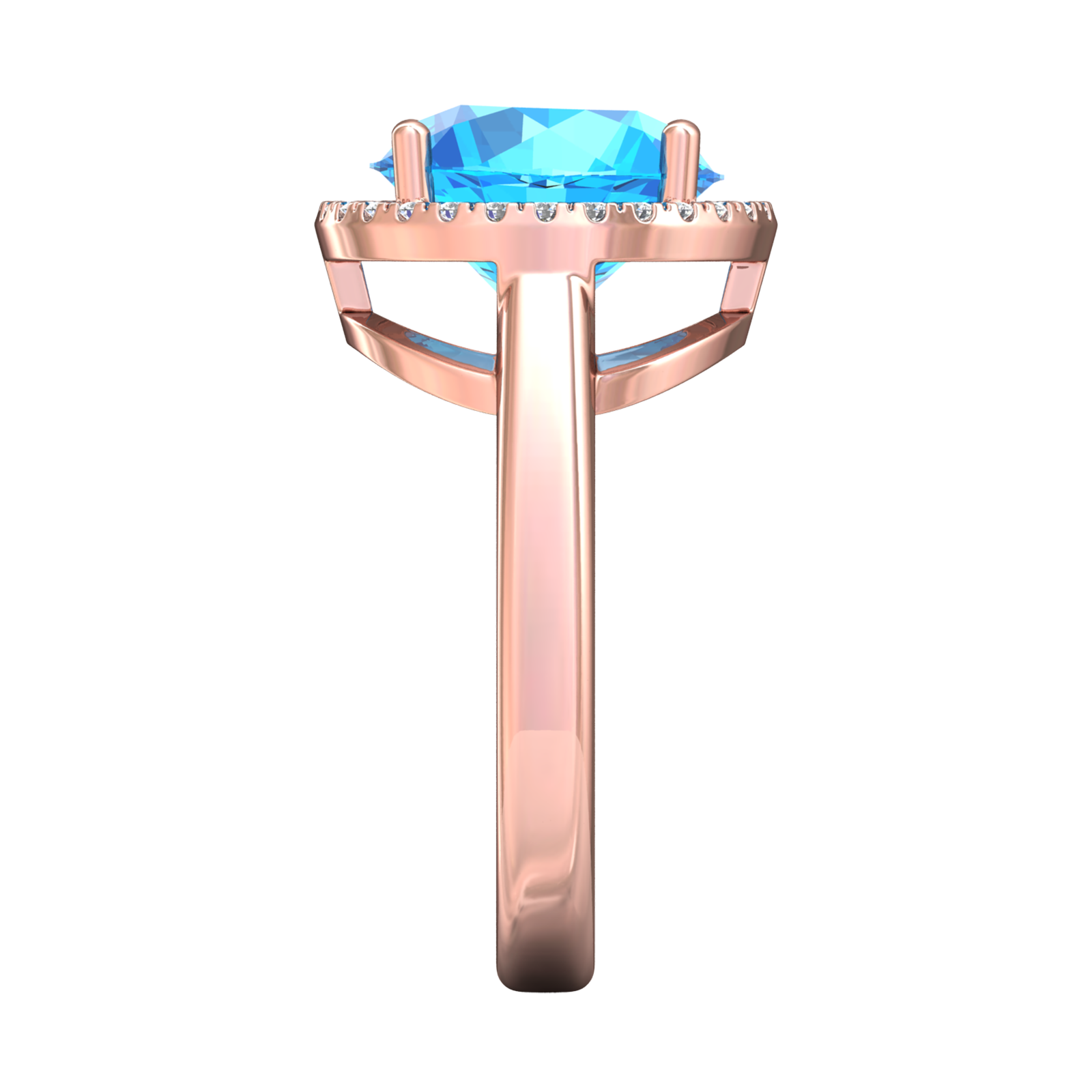 Nova round Swiss Blue Topaz ring with a halo of diamonds Gardiner Brothers
