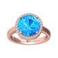 Nova round Swiss Blue Topaz ring with a halo of diamonds Gardiner Brothers