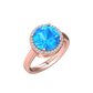 Nova round Swiss Blue Topaz ring with a halo of diamonds Gardiner Brothers Rose Gold