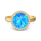 Nova round Swiss Blue Topaz ring with a halo of diamonds Gardiner Brothers