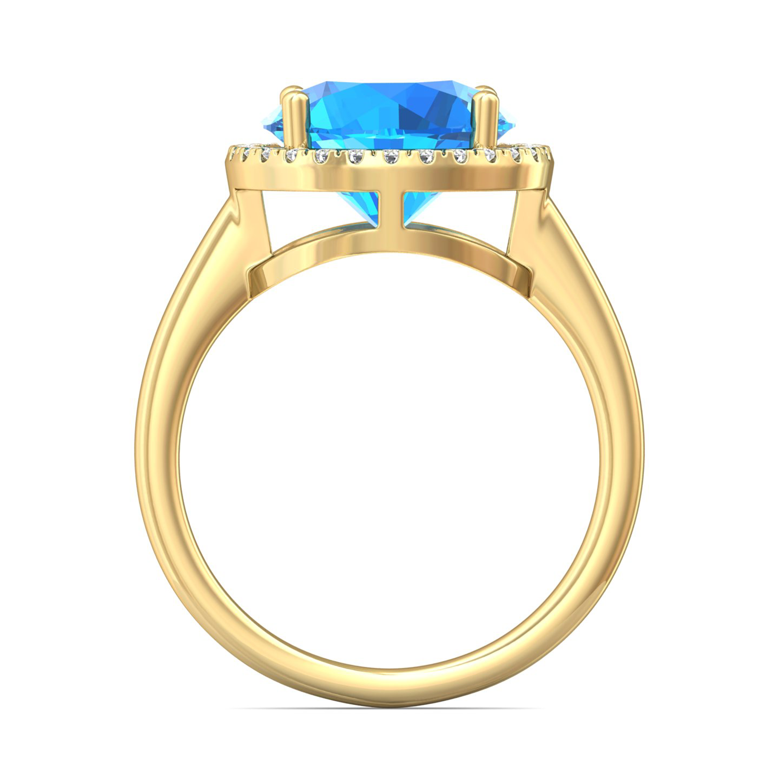 Nova round Swiss Blue Topaz ring with a halo of diamonds Gardiner Brothers