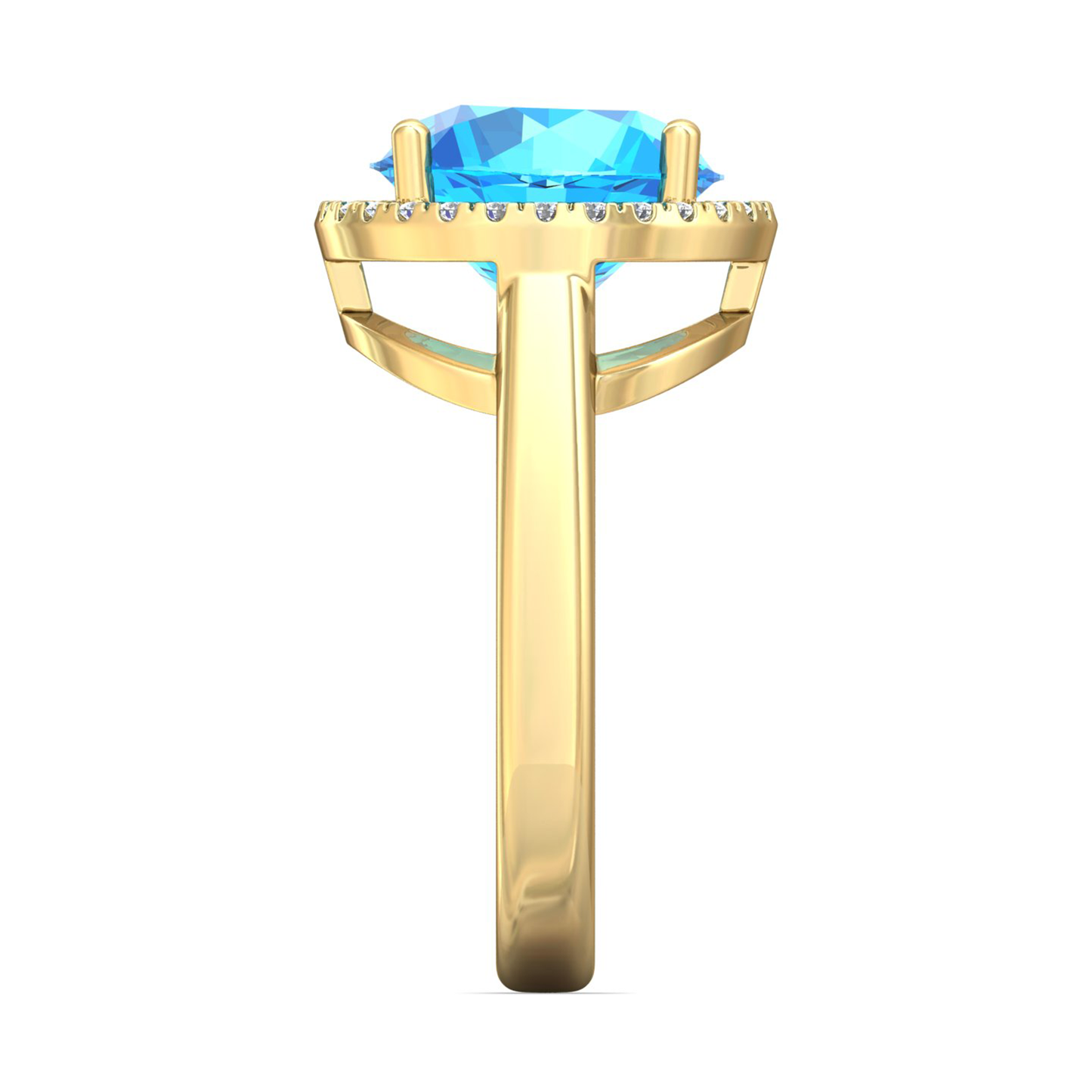 Nova round Swiss Blue Topaz ring with a halo of diamonds Gardiner Brothers