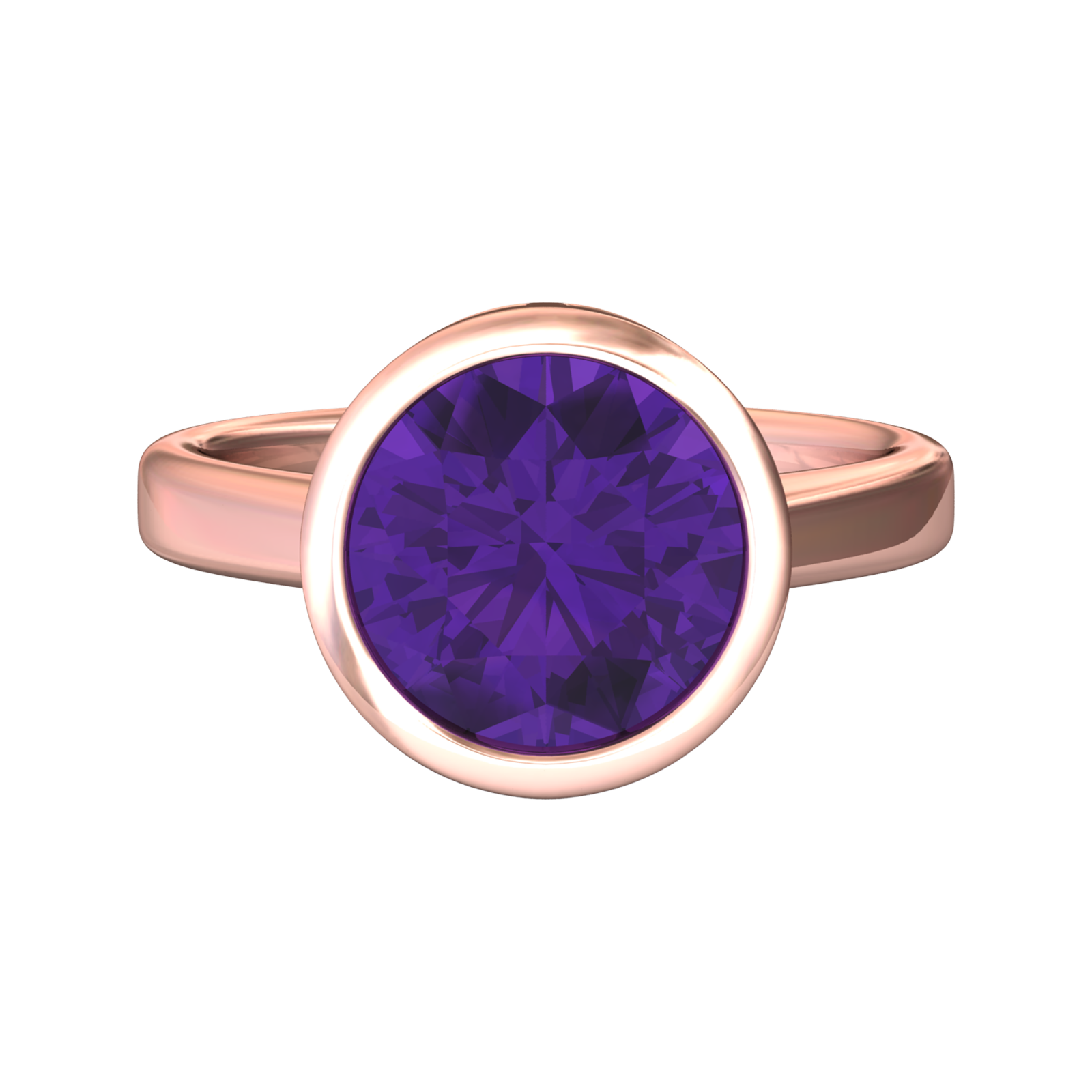 Nova round Amethyst ring set in a plain bezel setting Gardiner Brothers
