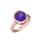 Nova round Amethyst ring set in a plain bezel setting Gardiner Brothers Rose Gold