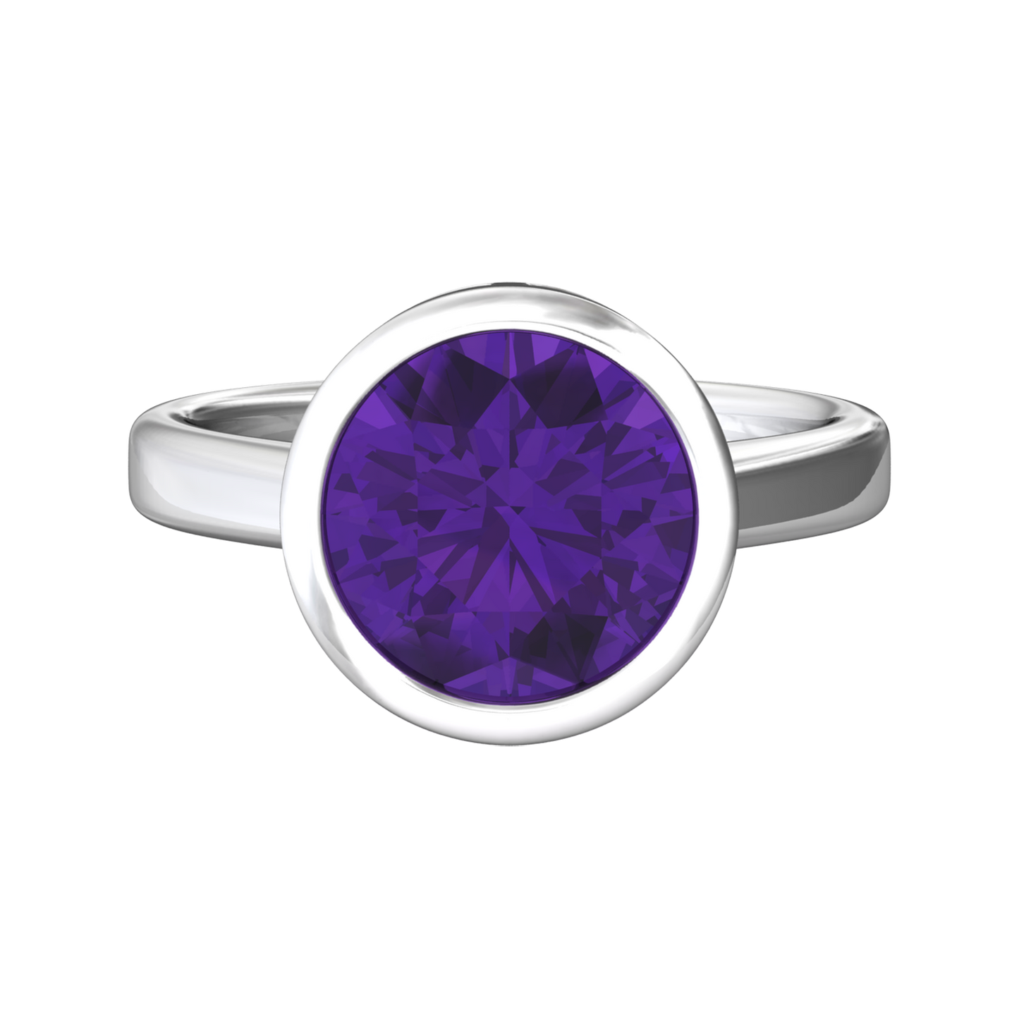Nova round Amethyst ring set in a plain bezel setting Gardiner Brothers