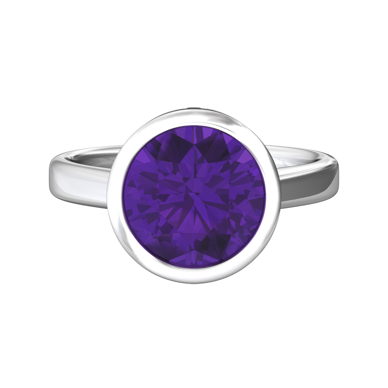 Nova round Amethyst ring set in a plain bezel setting Gardiner Brothers