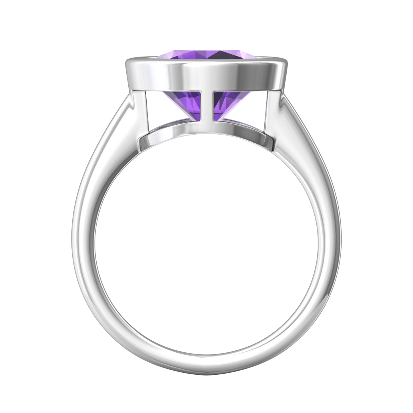 Nova round Amethyst ring set in a plain bezel setting Gardiner Brothers