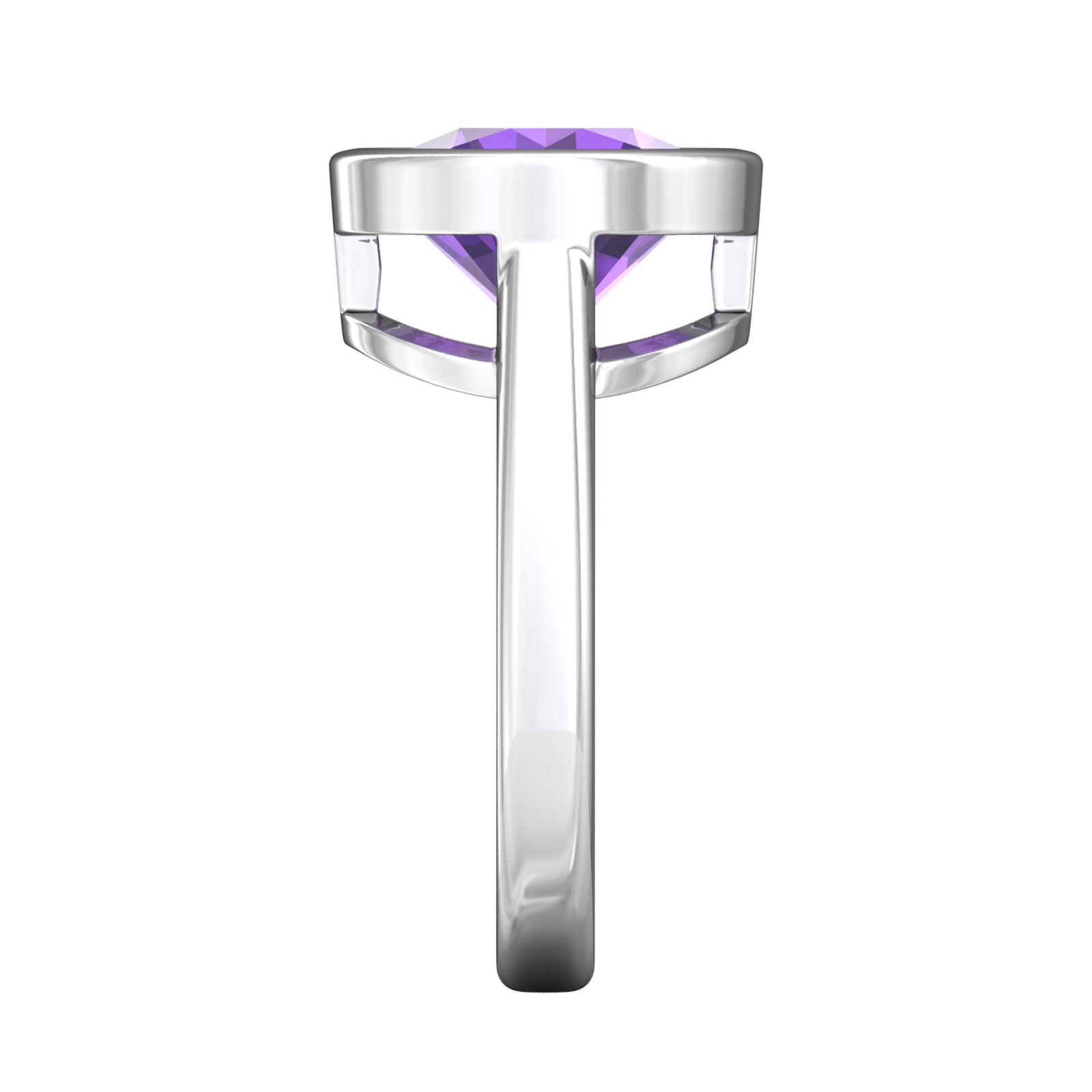 Nova round Amethyst ring set in a plain bezel setting Gardiner Brothers