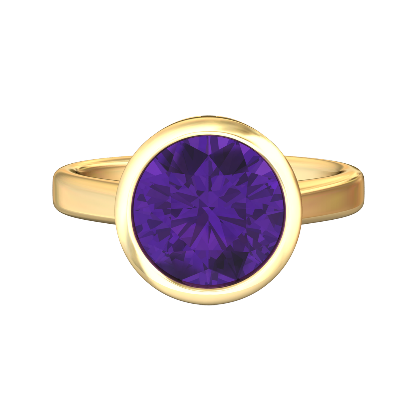 Nova round Amethyst ring set in a plain bezel setting Gardiner Brothers