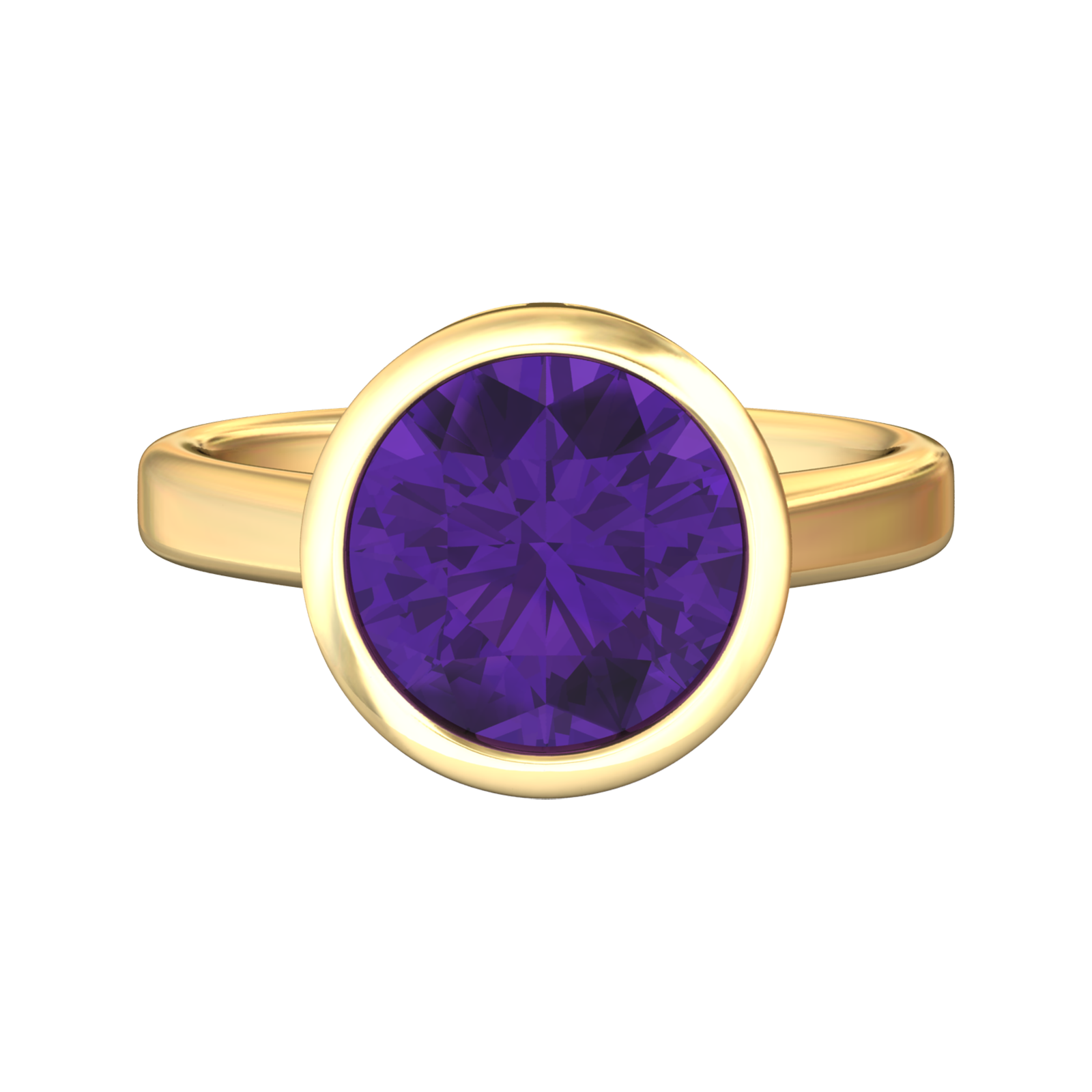Nova round Amethyst ring set in a plain bezel setting Gardiner Brothers