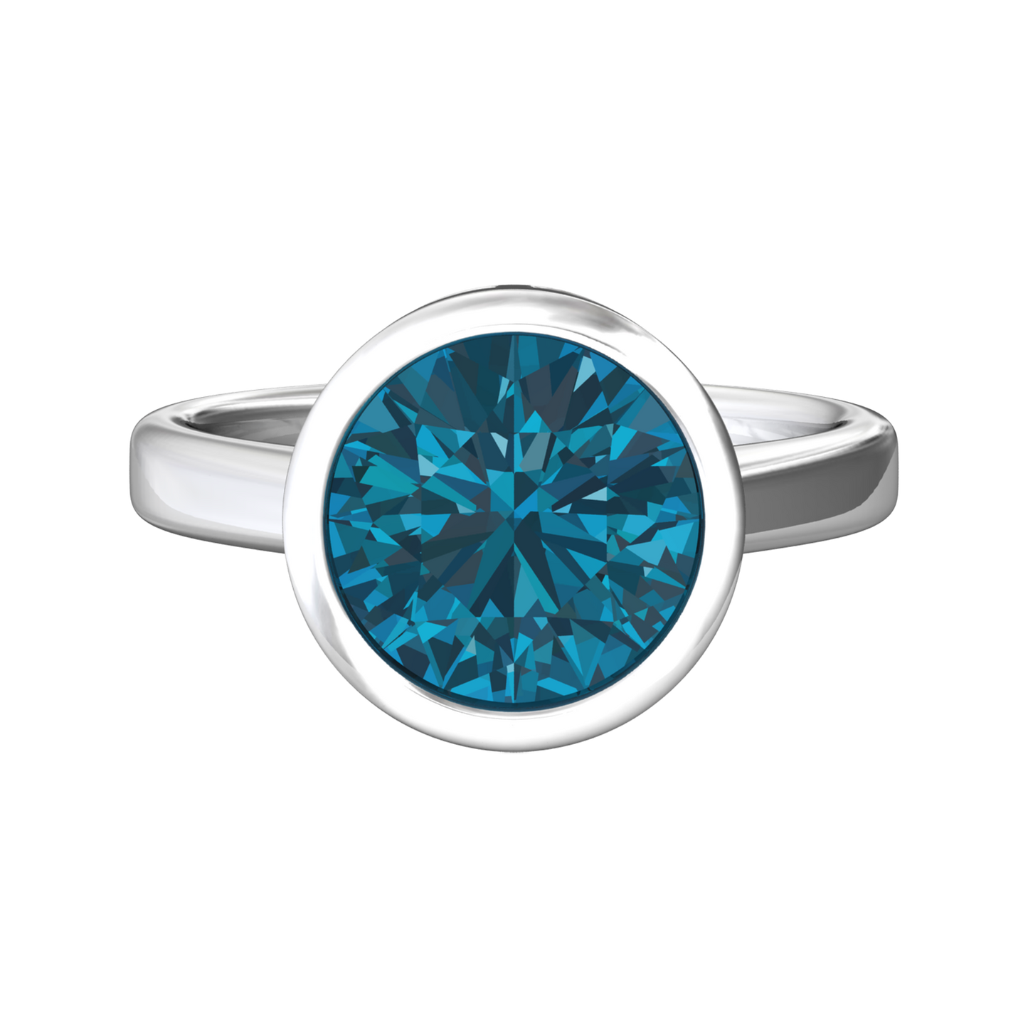 Nova round London Blue Topaz ring set in a plain bezel setting Gardiner Brothers