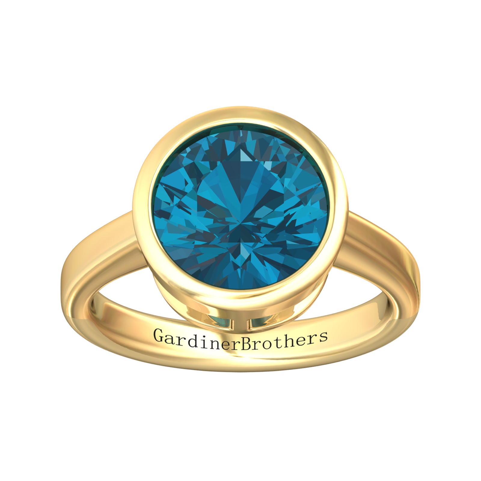 Nova round London Blue Topaz ring set in a plain bezel setting Gardiner Brothers