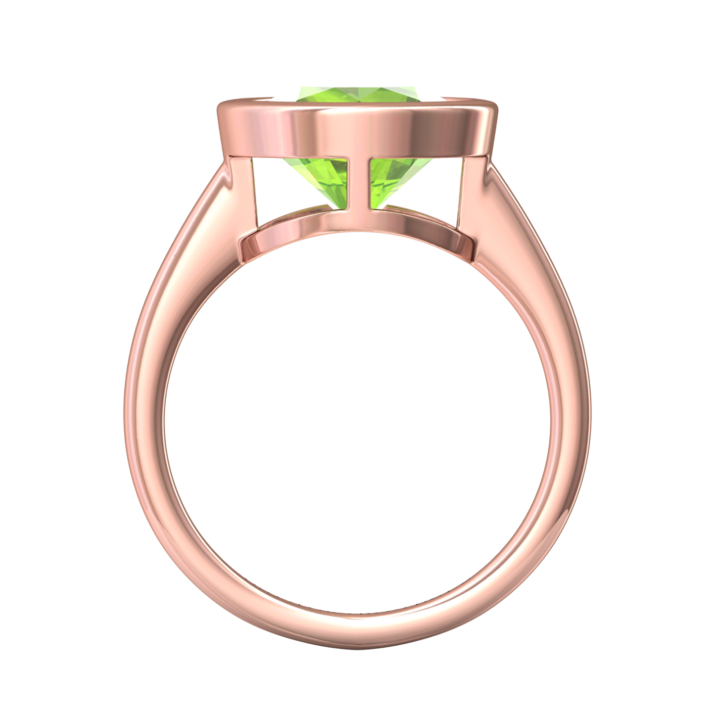 Nova round Peridot ring set in a plain bezel setting Gardiner Brothers
